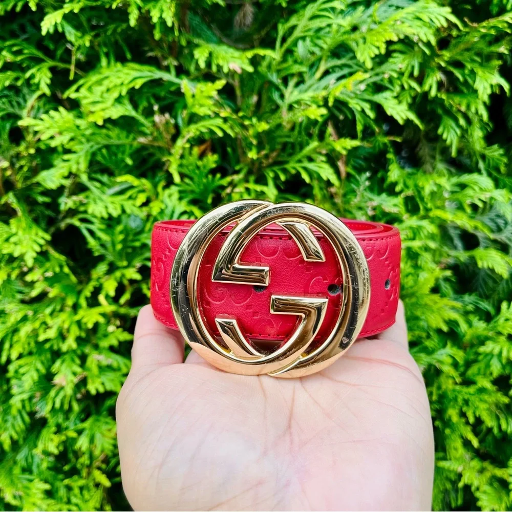 Gucci Red Guccissima Leather Interlocking G Belt